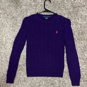 Ralph Lauren Women’s Cable Knit Crewneck Sweater - Deep Purple with Pink Logo